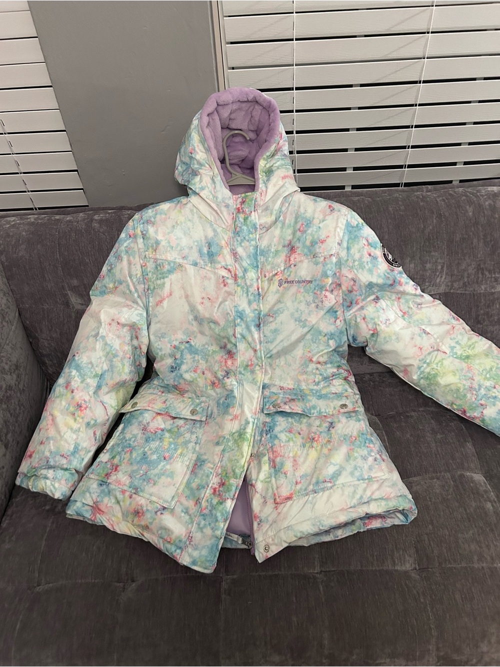 Free Country Pastel Watercolor Puffer Jacket with Hood